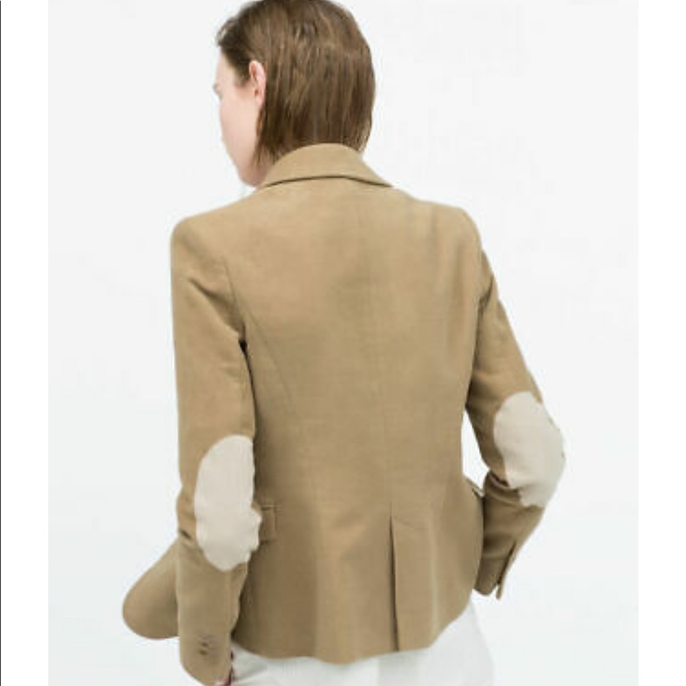 Zara Elbow Patch Tan Moleskin Blazer
